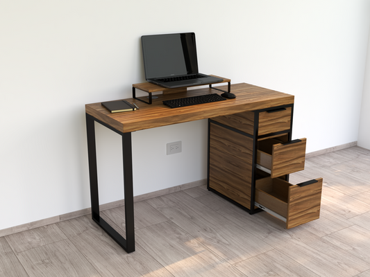 Escritorio Home Office Lite 150 3 cajónes melamina Nogal Terracota HomeofficeLite alcazarmuebles.com