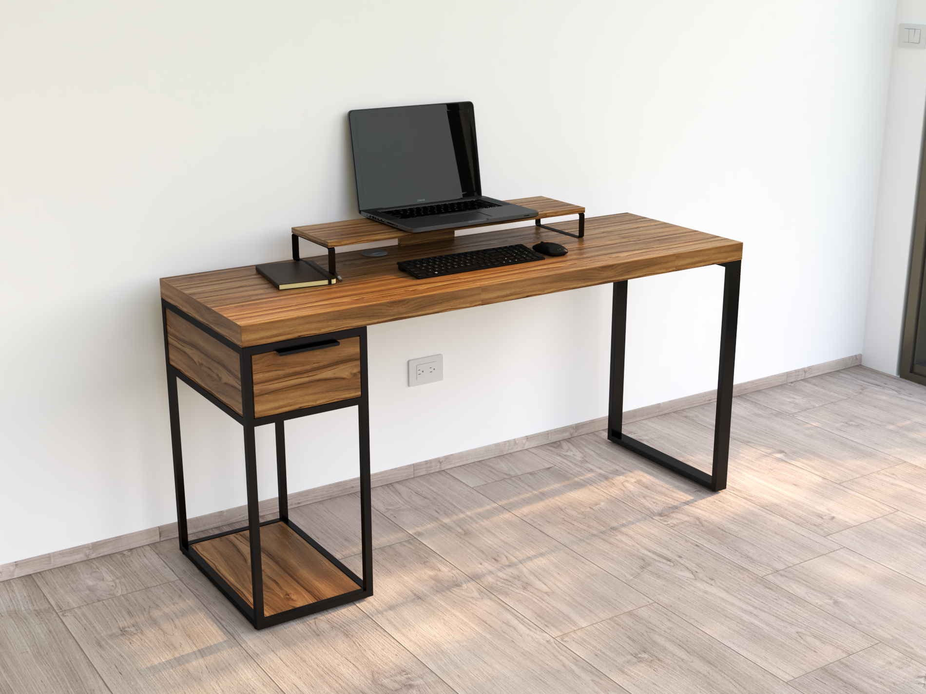 Escritorio Home Office Lite 150 1 cajón melamina Nogal Terracota alcazarmuebles.com