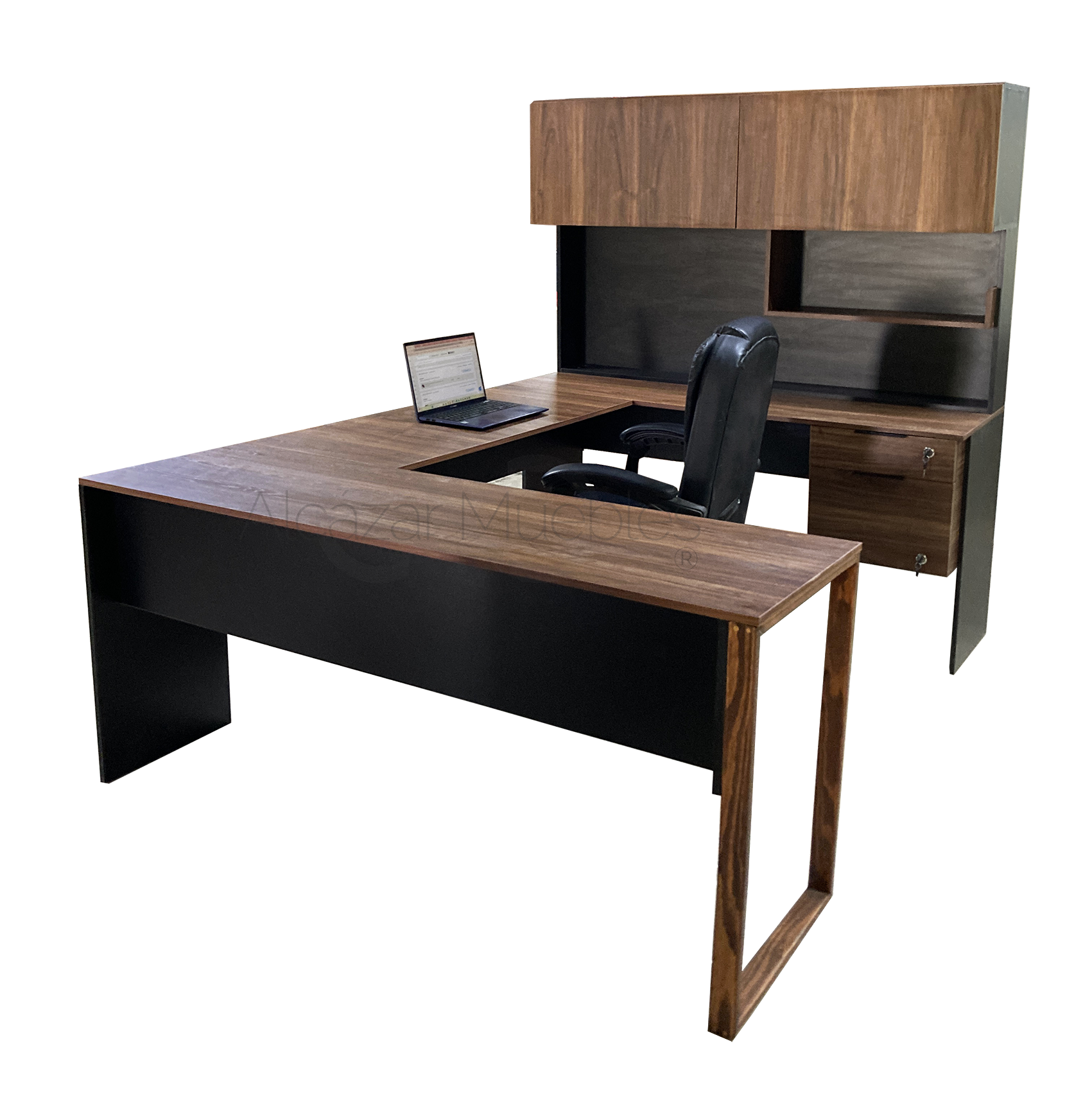 Escritorio Ejecutivo en U con gabinete Alcázar 2.2 x 1.6 x 1.5 mts Escritorio de melamina AlcazarMuebles.com