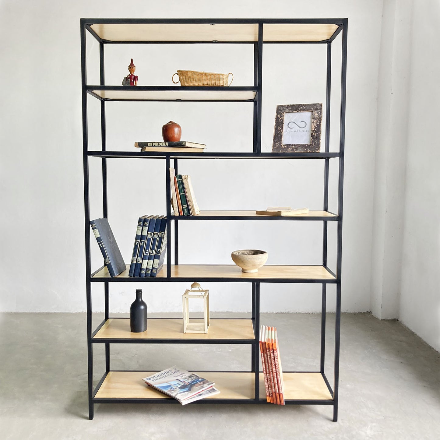 Librero Metal y Madera Industrial Mod. Roga 190x120x33cm