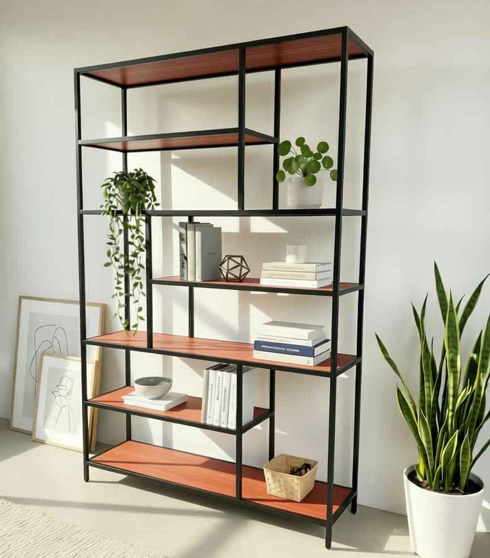 Librero Metal y Madera Industrial Mod. Roga 190x120x33cm