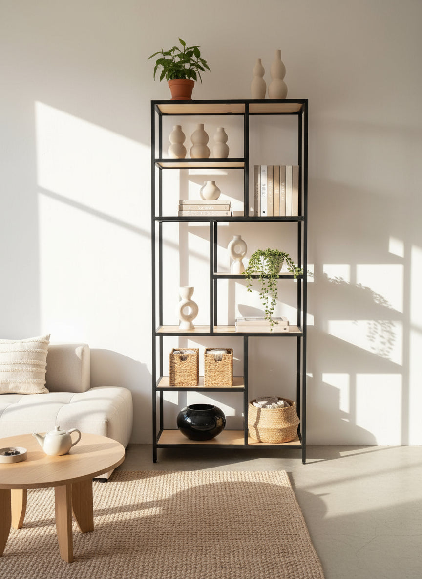 Librero Industrial metal modelo Roga 190x80x33cm Pino Natural Librero alcazarmuebles.com