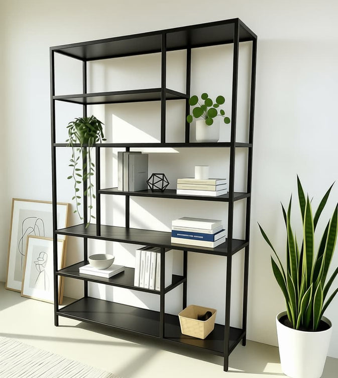 librero estilo industrial de metal y madera color negro