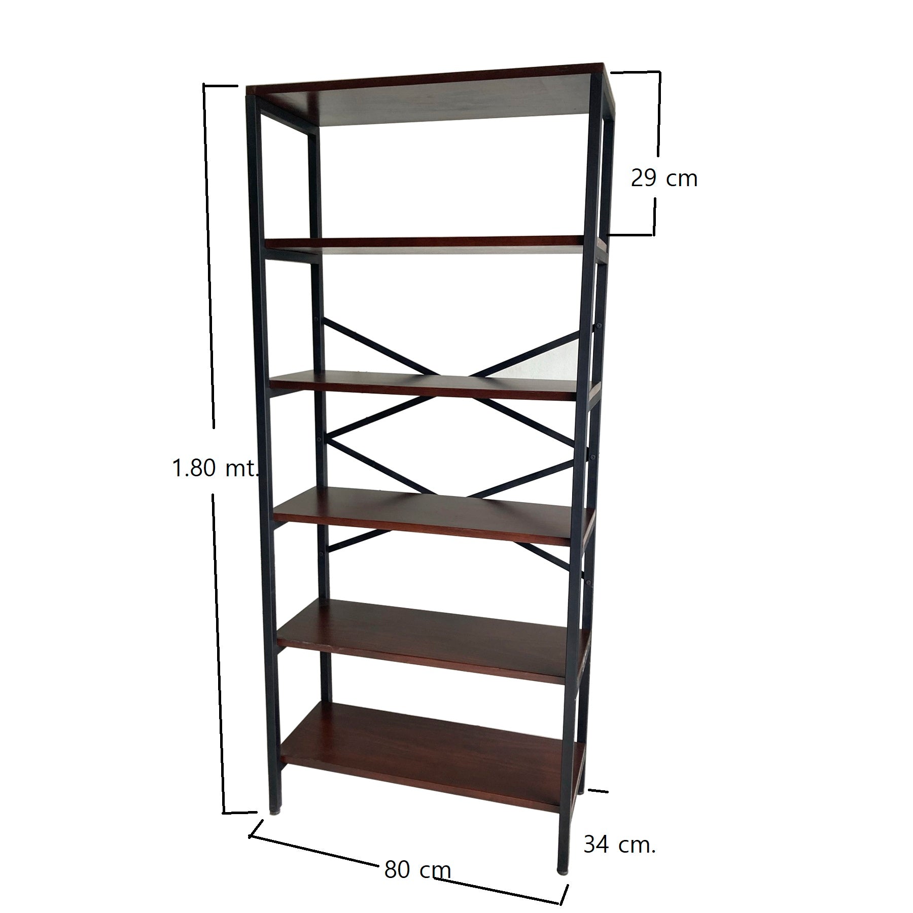 Librero minimalista Sylvan metal y madera masisa 6 entrepaños.