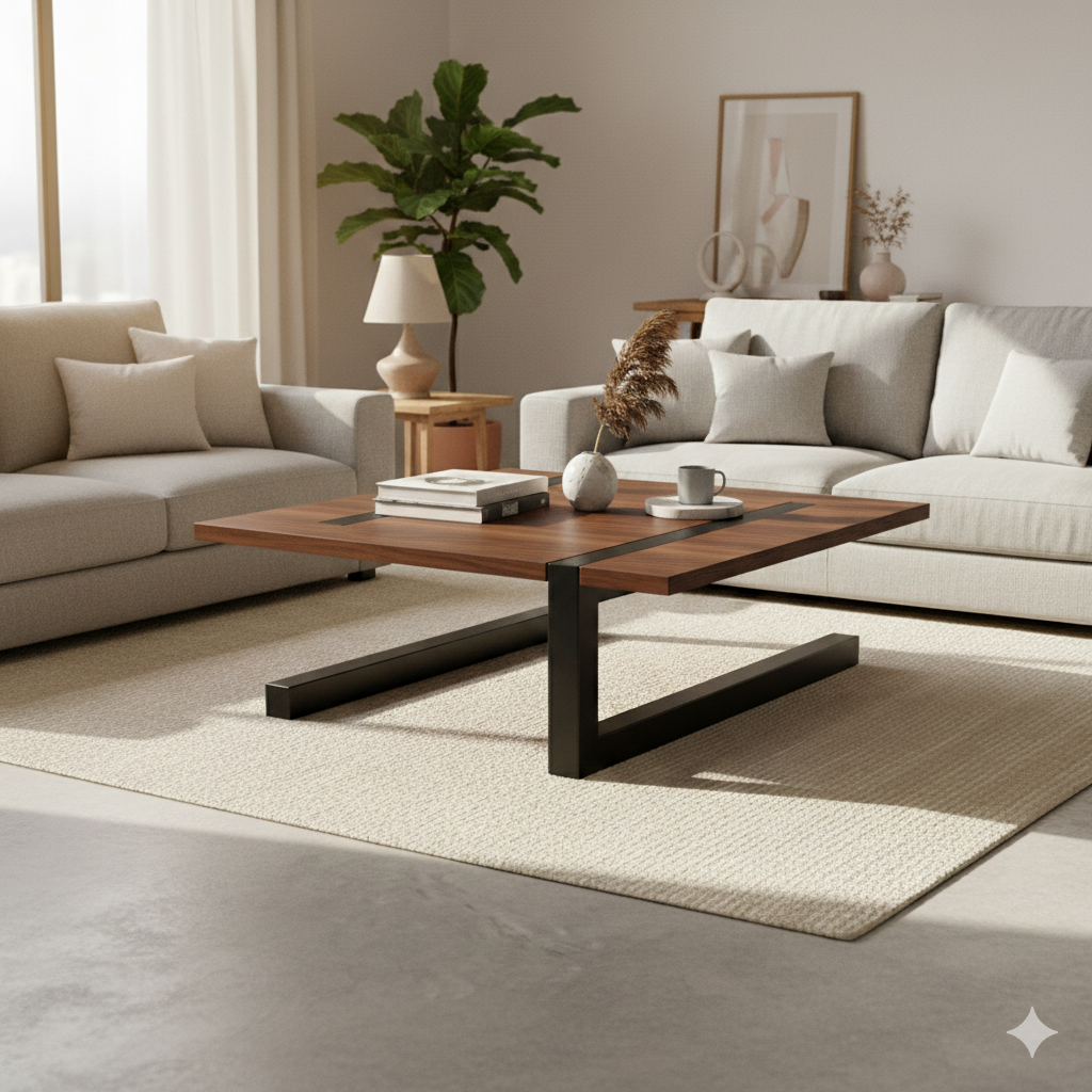 Mesa de centro industrial madera color nogal modelo Doyers.