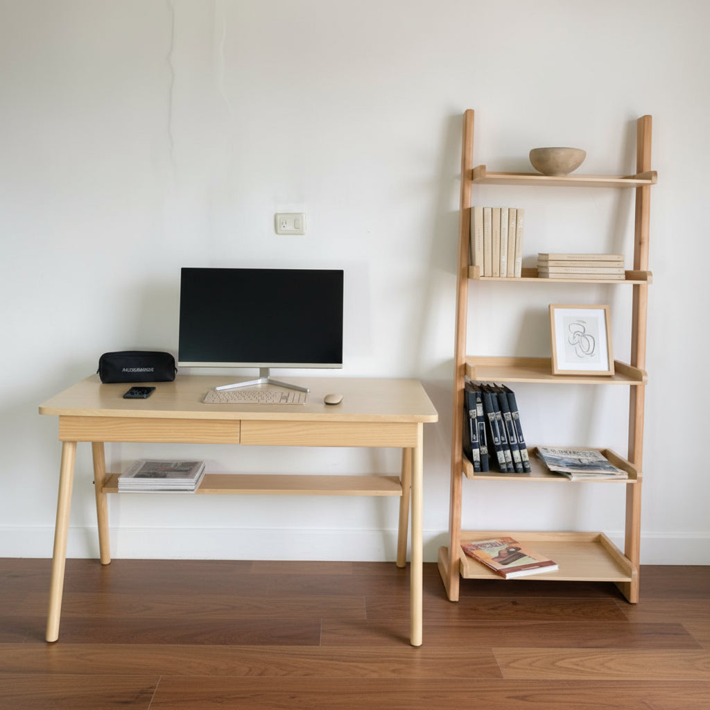 Muebles de oficina minimalistas  madera (escritorio y librero)