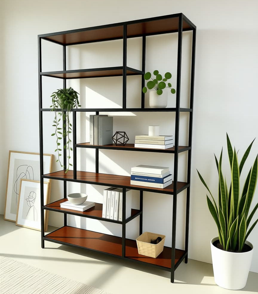 Librero Metal y Madera Industrial Mod. Roga 190x120x33cm