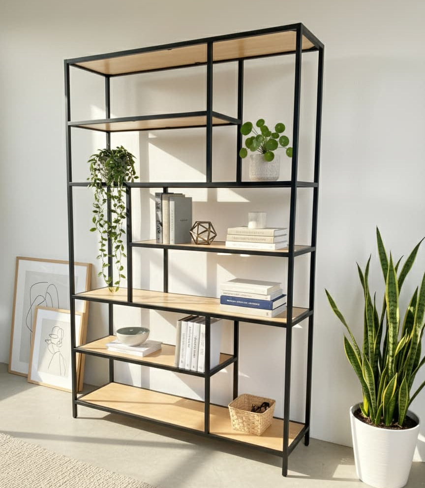 Librero Metal y Madera Industrial Mod. Roga 190x120x33cm