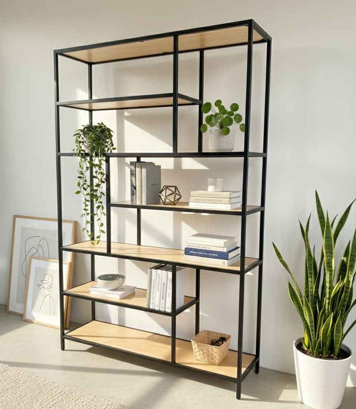 Librero Metal y Madera Industrial Mod. Roga 190x120x33cm