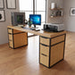 Escritorio industrial de madera pino natural con dos cajoneras de tres cajones.
