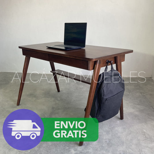 Escritorio De Madera Sólida Mod. Santy 120x60x75 cm Nogal Escritorio de Maderaa alcazarmuebles.com