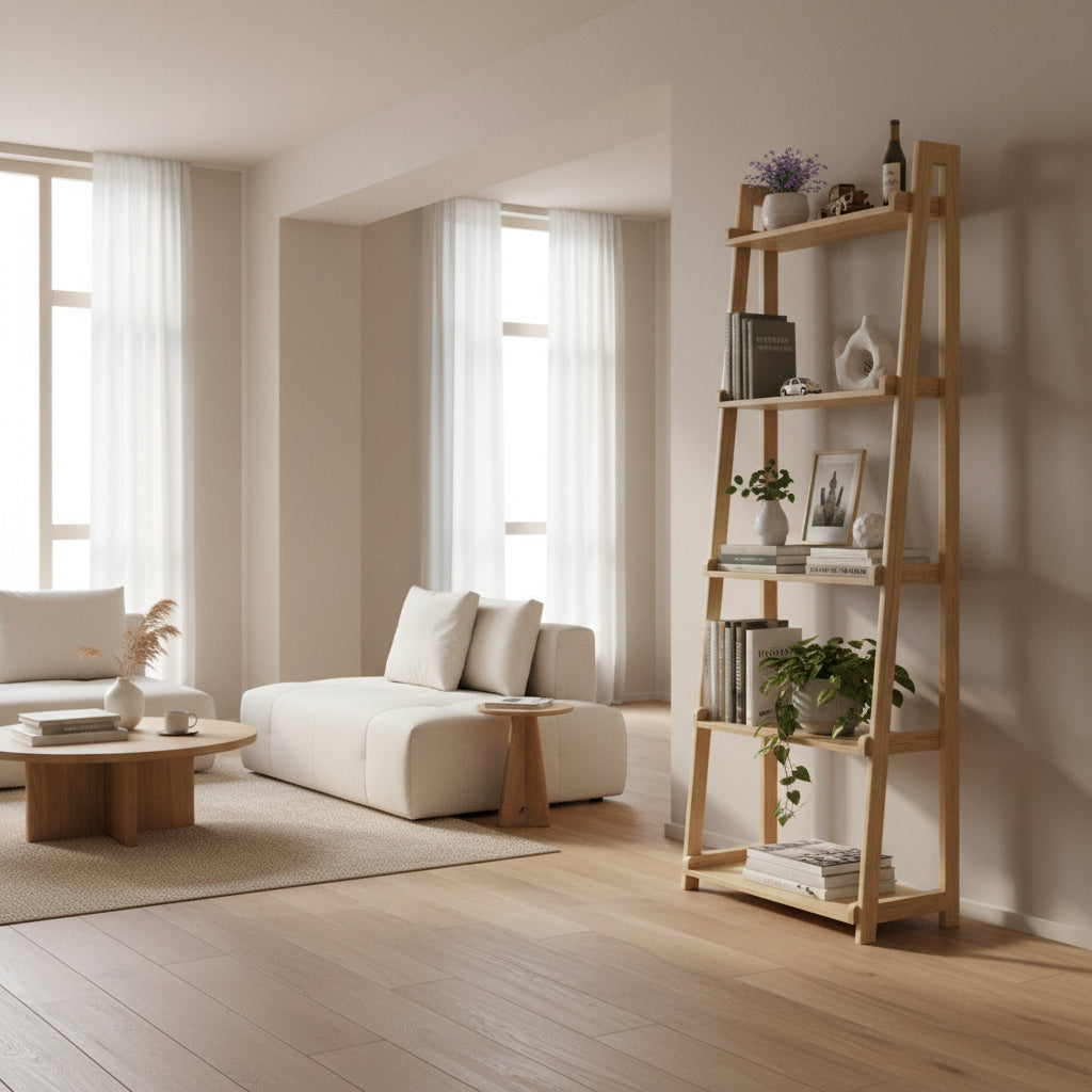 Librero Norland de madera de pino maciza en acabado natural estilo nórdico