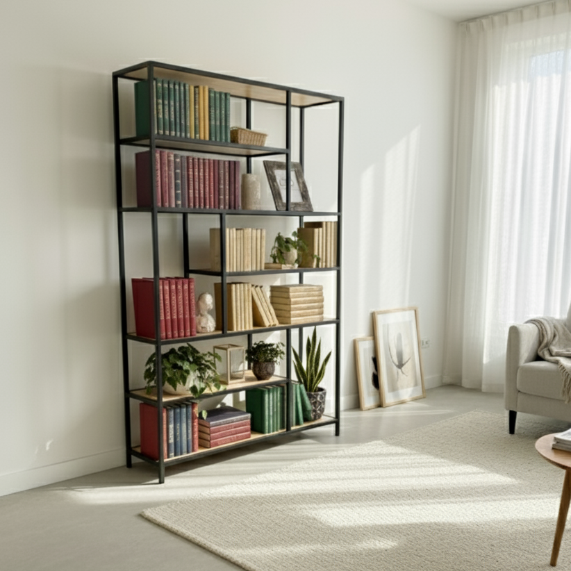 Librero Metal y Madera Industrial Mod. Roga 190x120x33cm