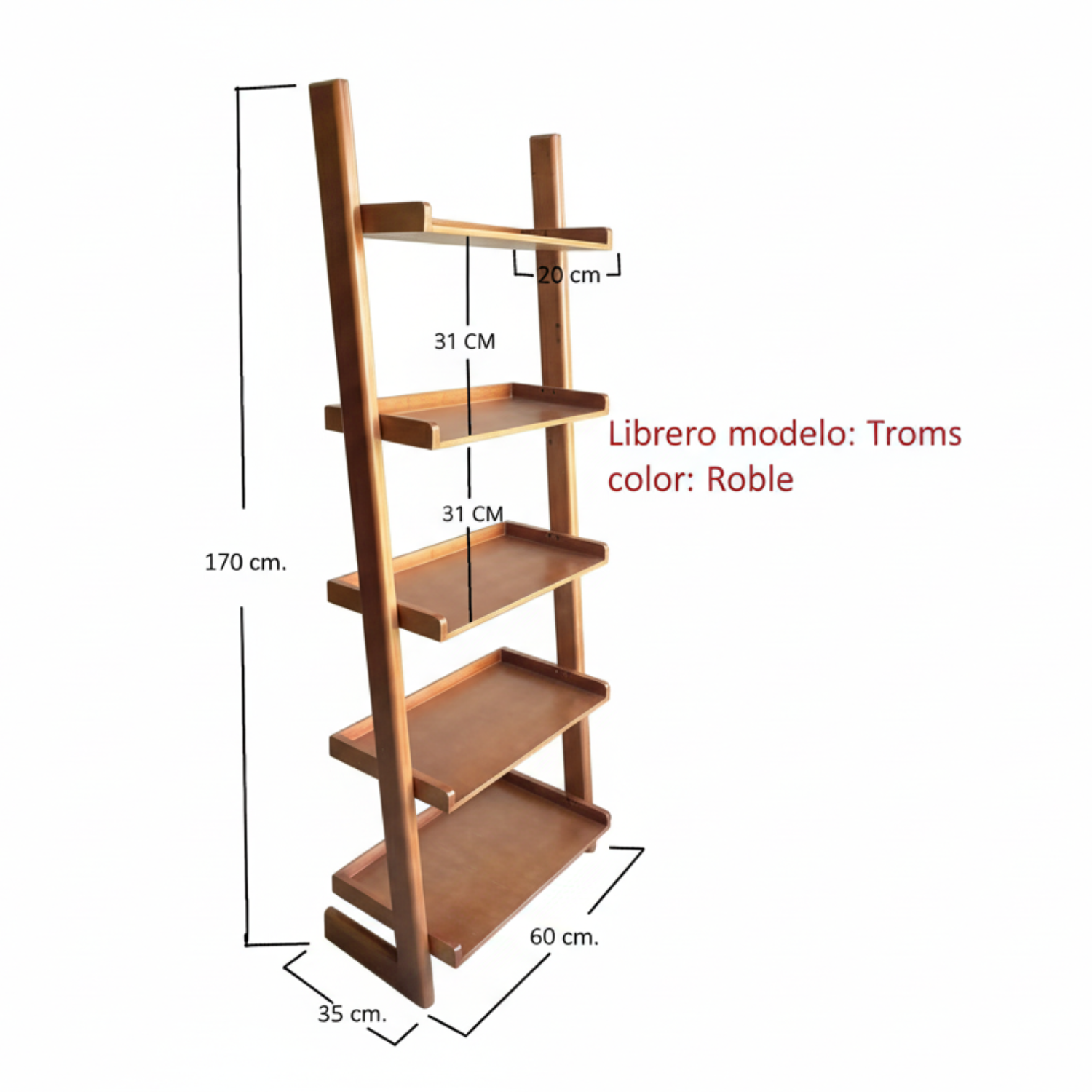  Medidas y dimensiones del librero de madera modelo Troms - Especificaciones técnicas detalladas
