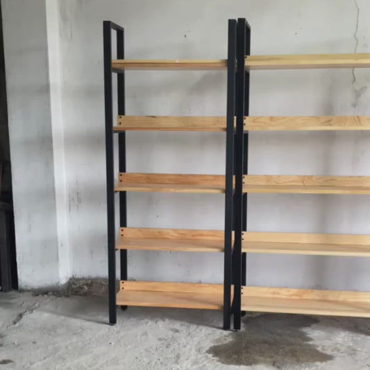 Set de 3 libreros metal y madera estilo industrial