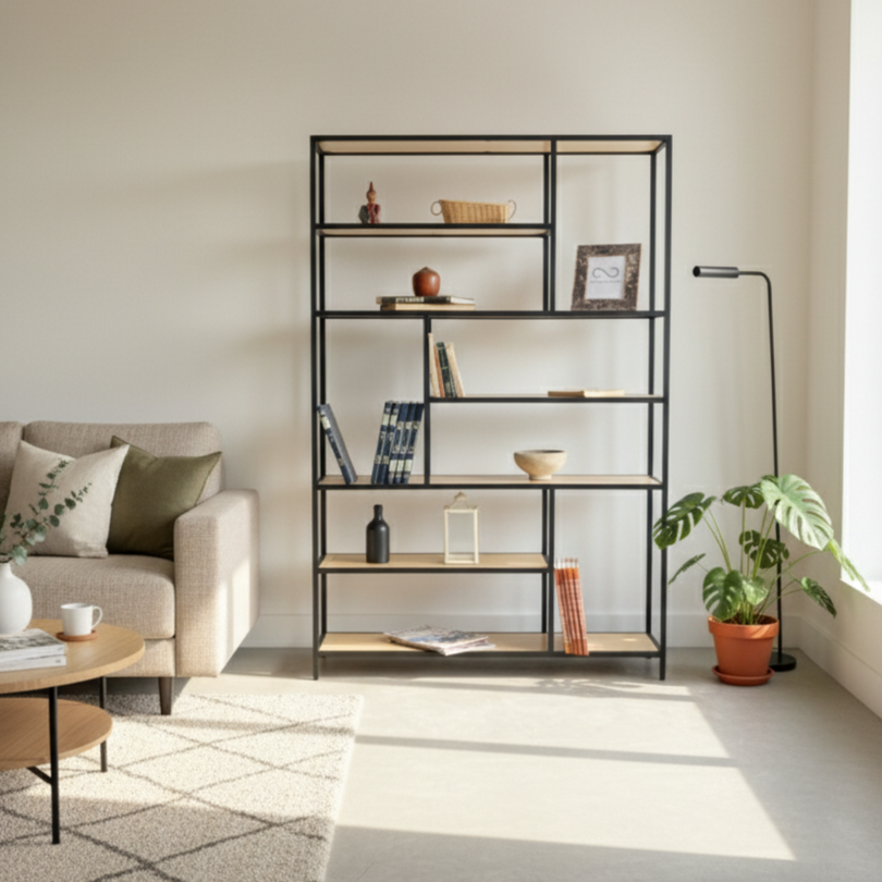 Librero Metal y Madera Industrial Mod. Roga 190x120x33cm