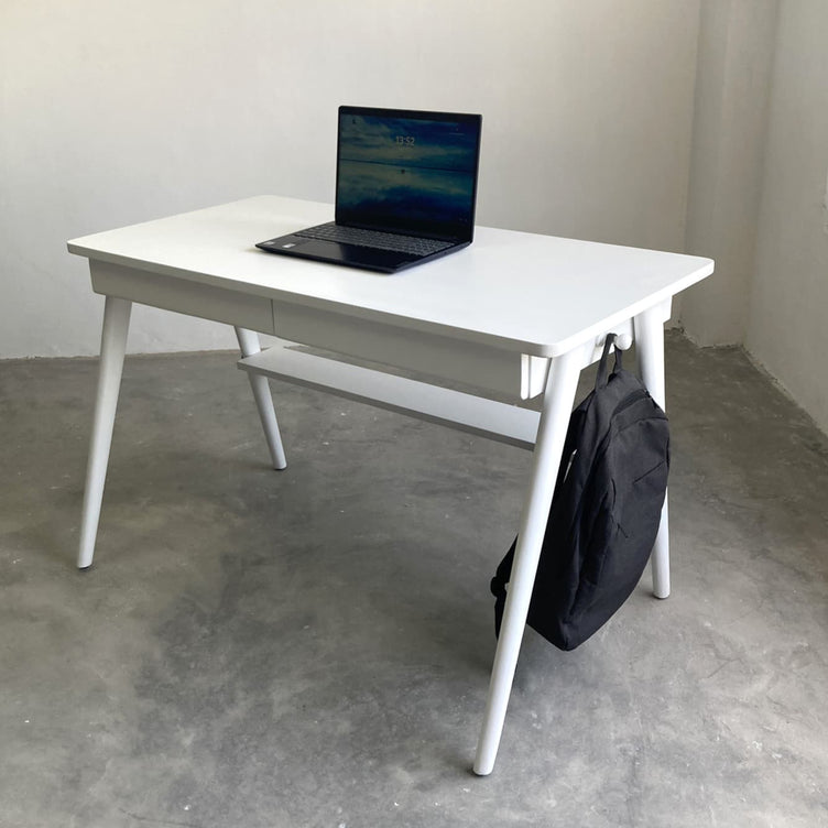 Escritorio de madera blanco con 2 cajones 