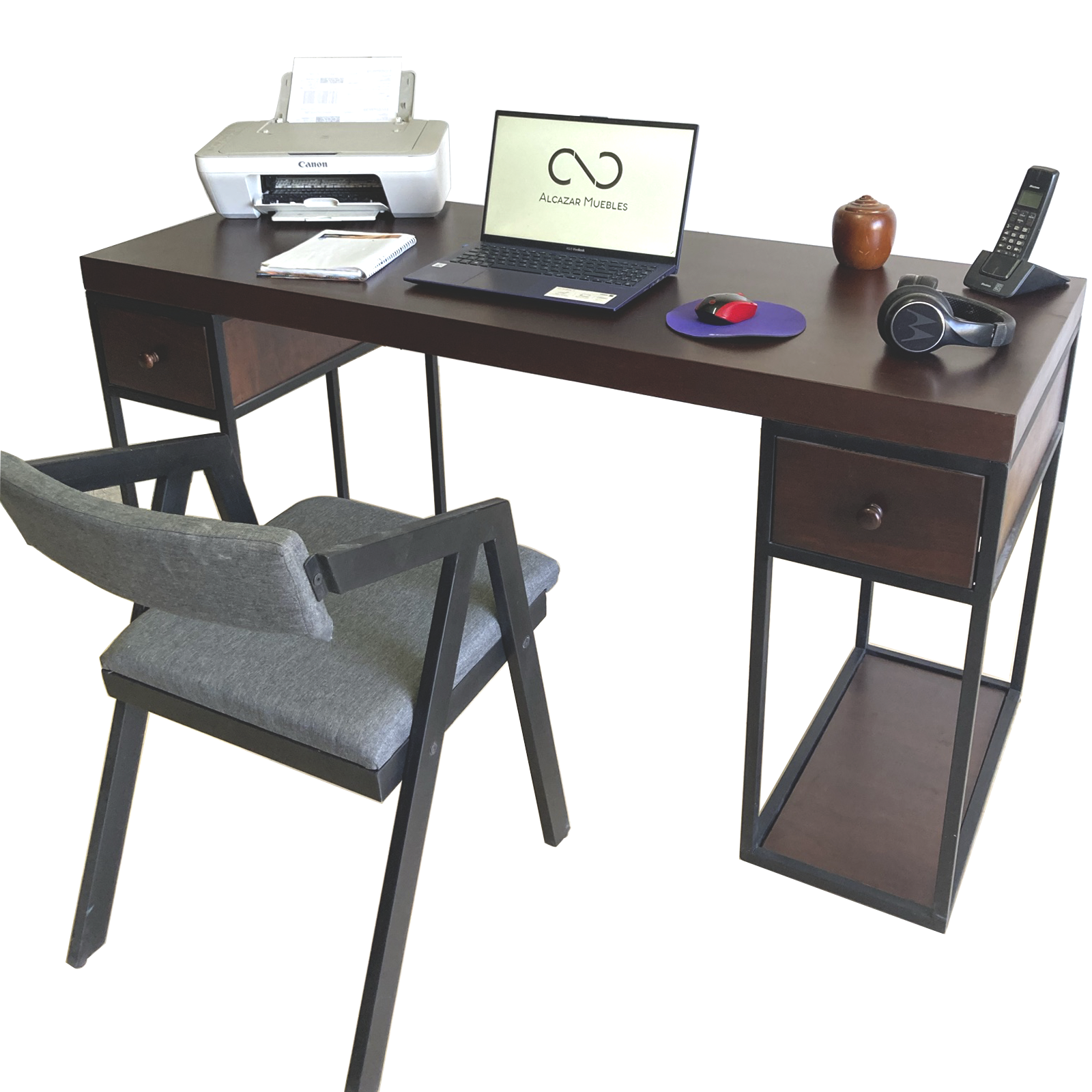 Escritorio Home Office 120 cm 2 cajones de madera. Alcazarmuebles.com