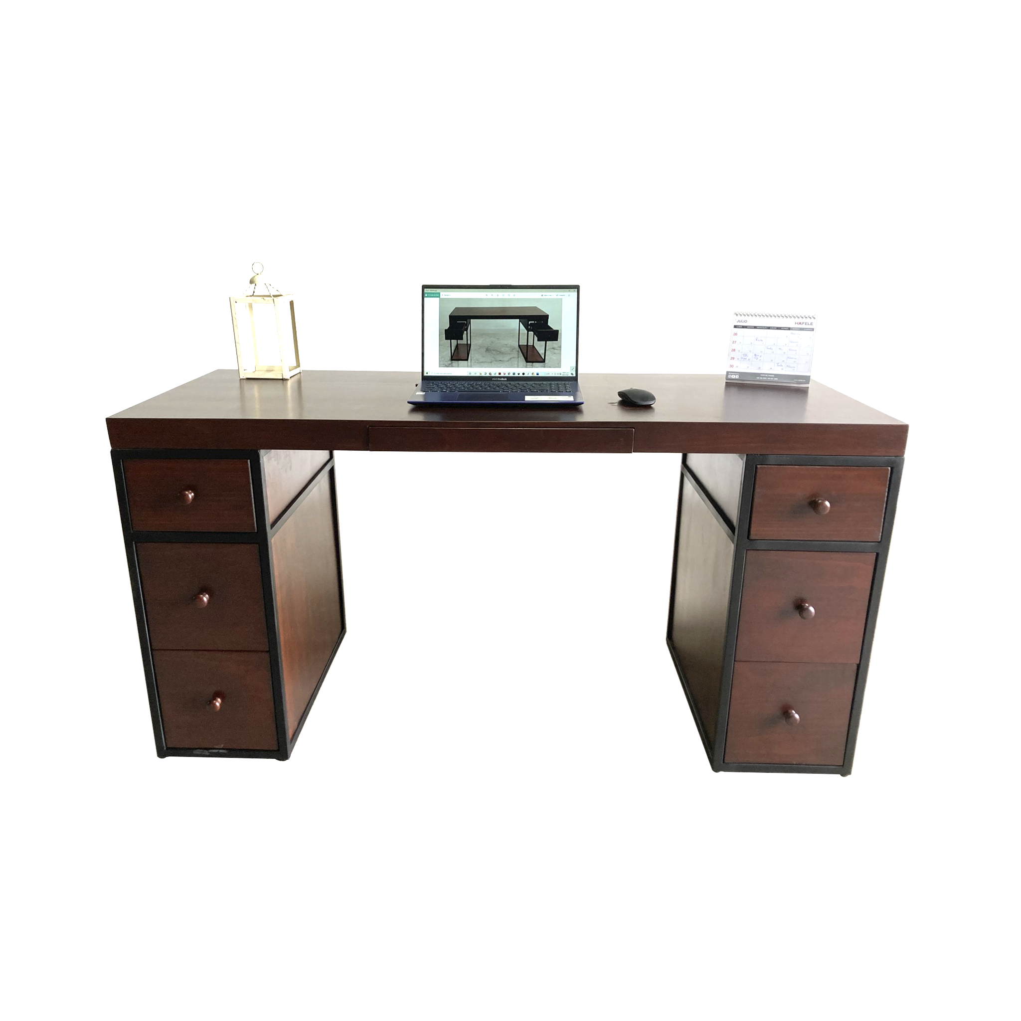 Escritorio Home Office 150 cm 6 cajones minimalista industrial Alcazarmuebles.com