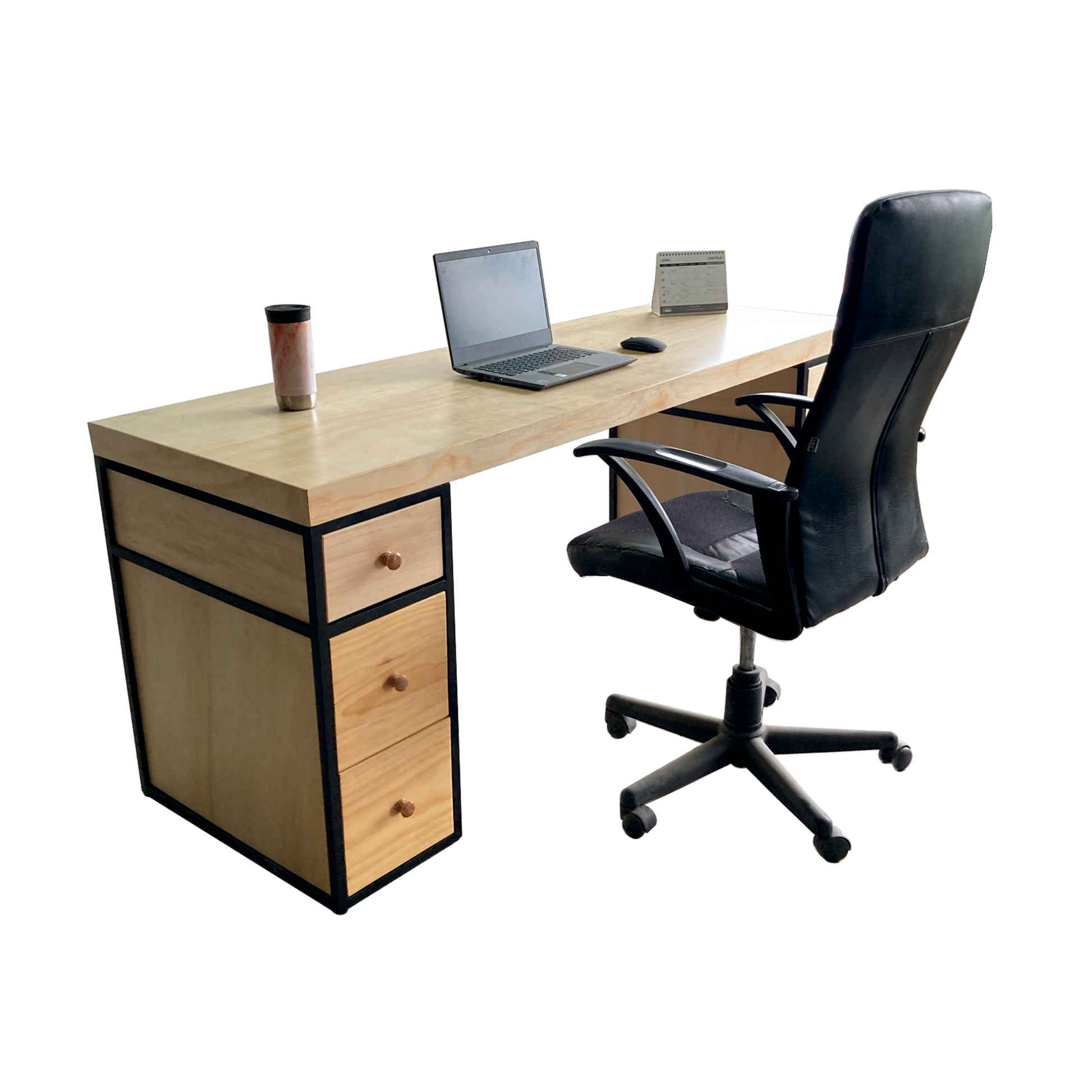 Escritorio Home Office 180 cm. 6 Cajones Madera y Metal Alcazarmuebles.com