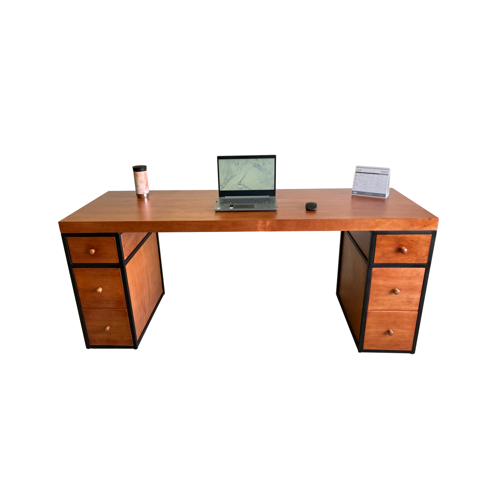 Escritorio Home Office 180 cm. 6 Cajones Madera y Metal Alcazarmuebles.com