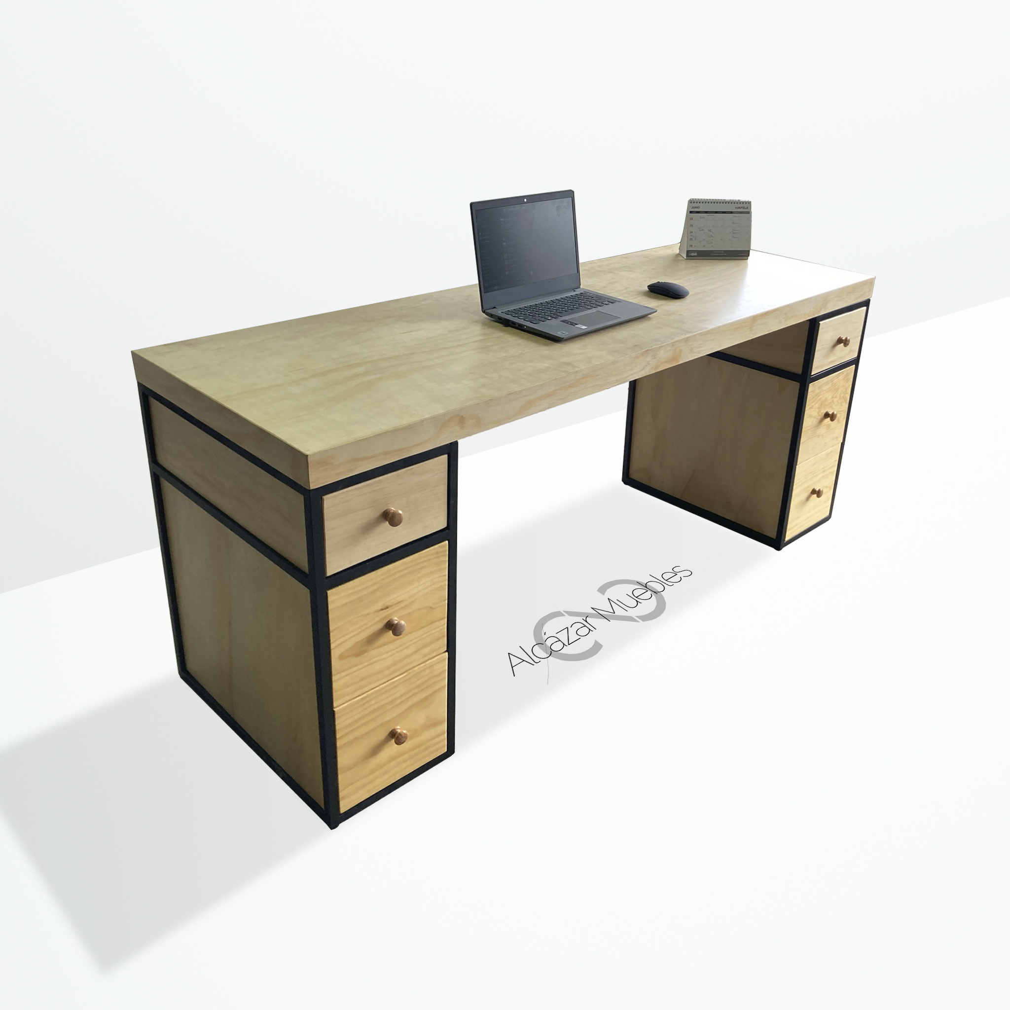 Escritorio Home Office 150 cm 6 cajones minimalista industrial Alcazarmuebles.com