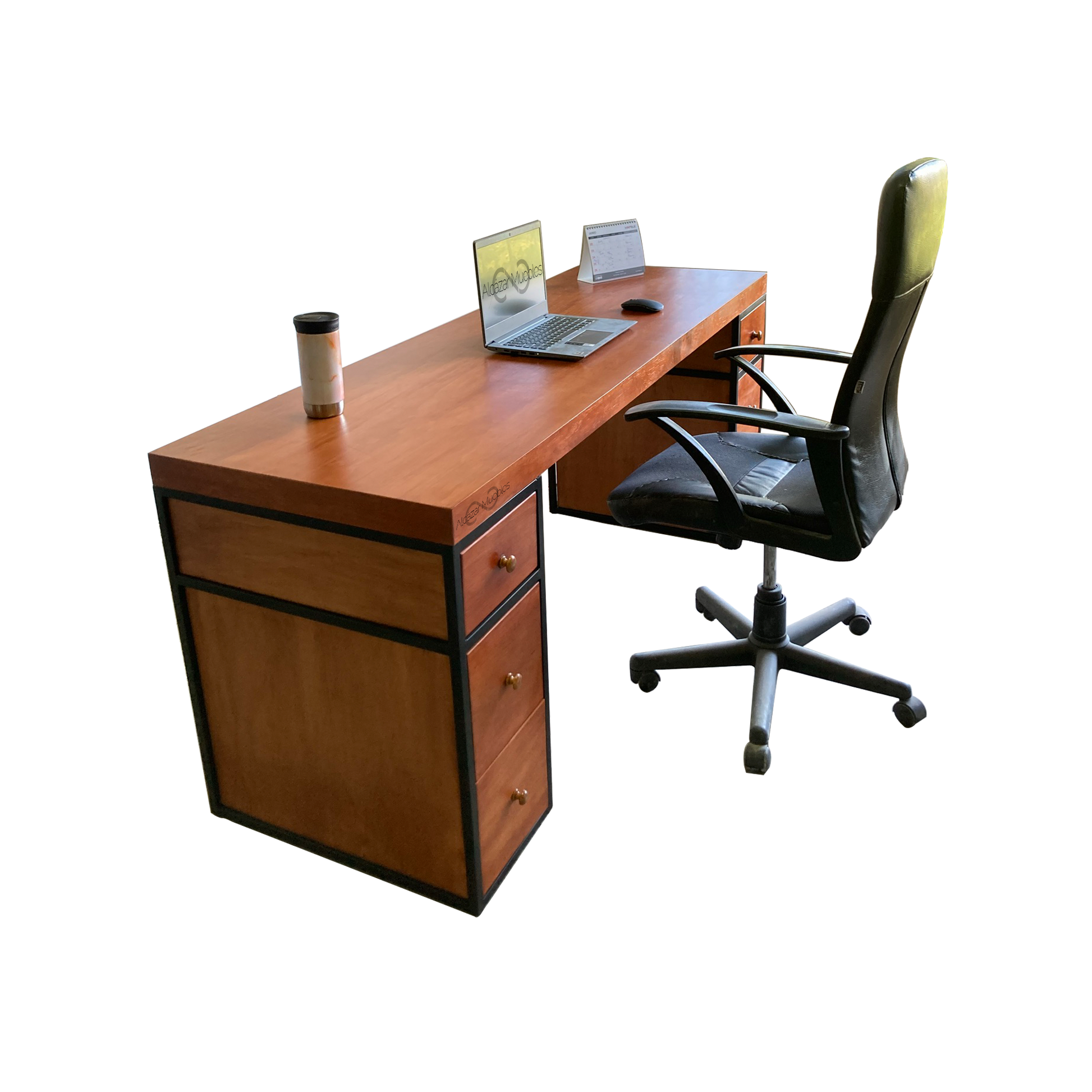 Escritorio Home Office 180 cm. 6 Cajones Madera y Metal Alcazarmuebles.com
