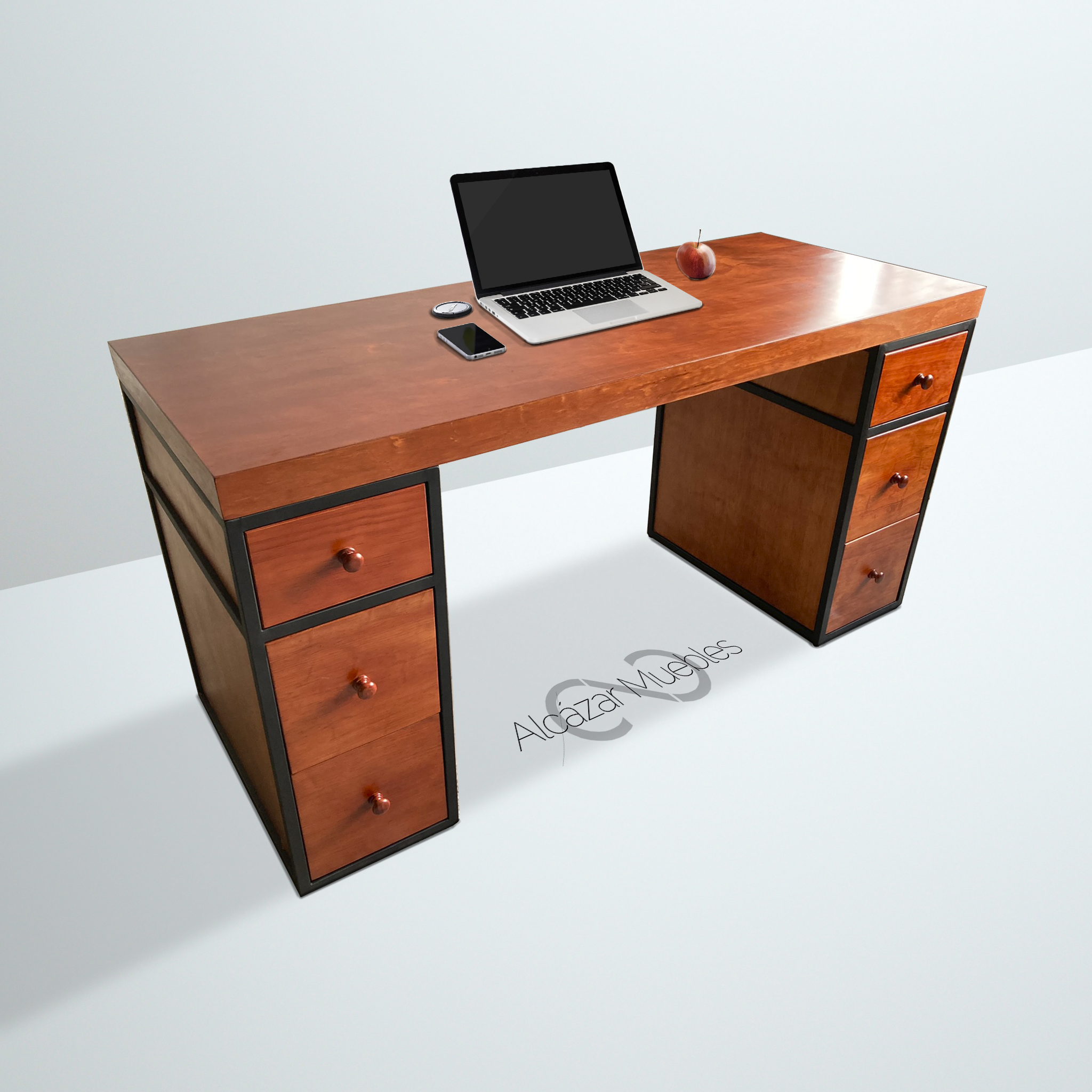 Escritorio Home Office 150 cm 6 cajones minimalista industrial Alcazarmuebles.com