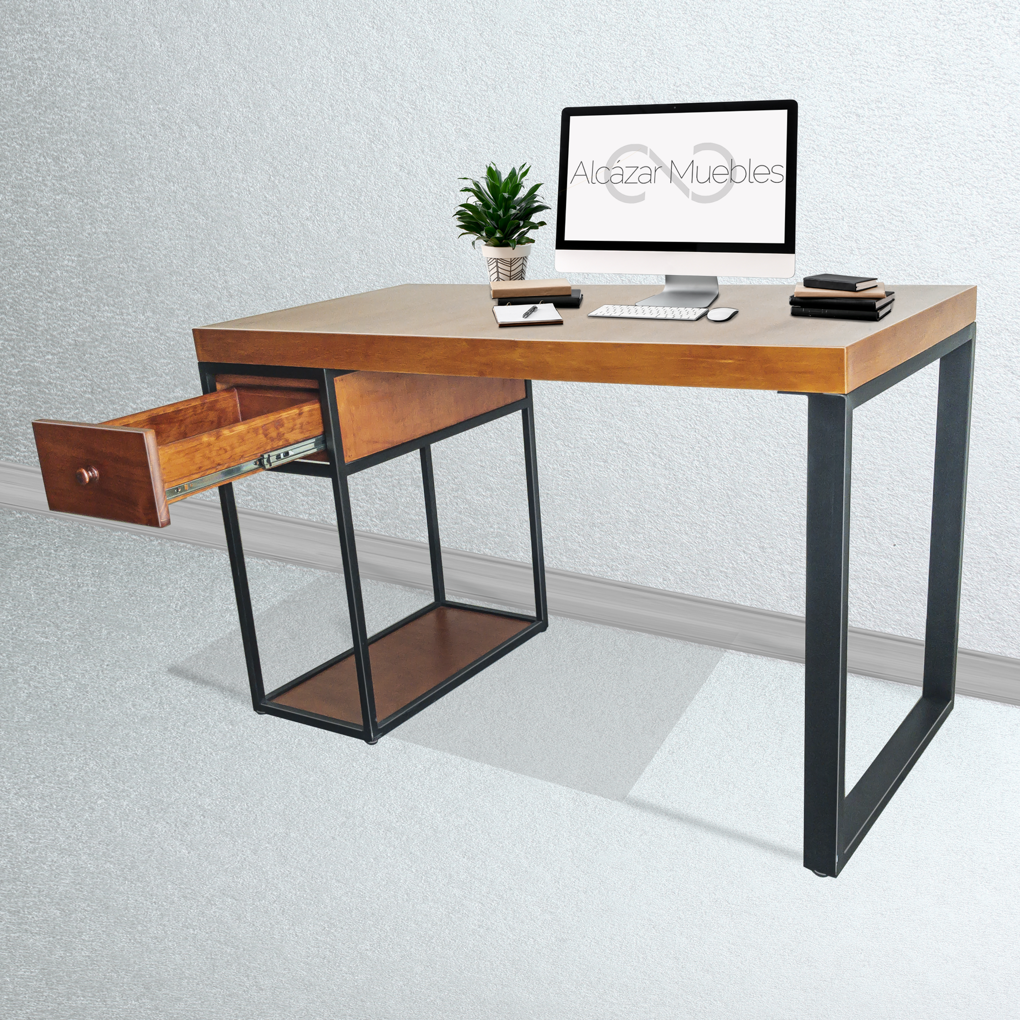 Escritorio Home Office 120 cm 1 Cajón, Madera Sólida 100%. Alcazarmuebles.com