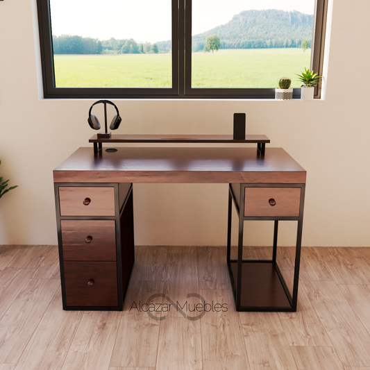 Escritorio Home Office 120 cm 4 cajones Nogal Alcazarmuebles.com