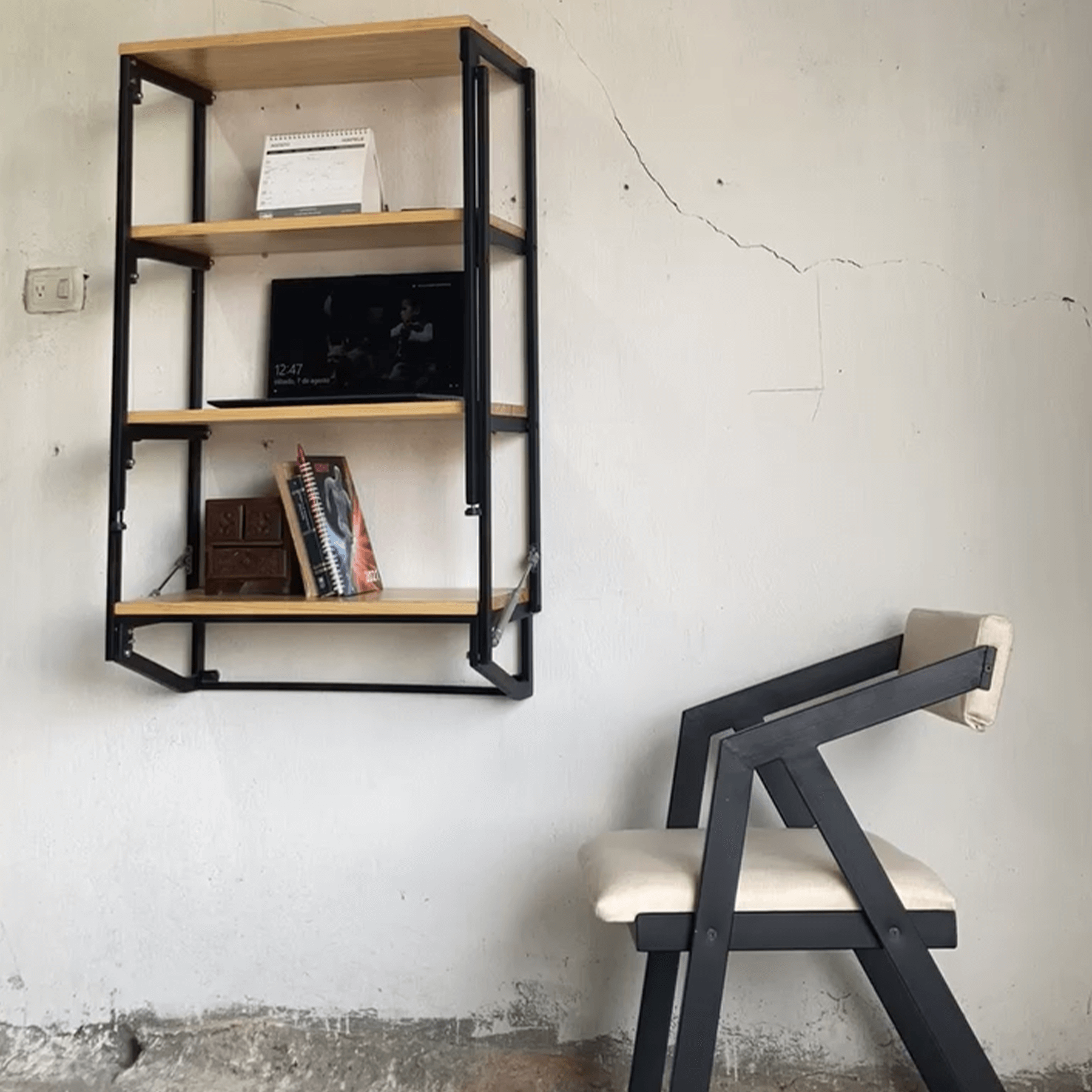 Librero-Escritorio Metal Plegable Estilo Industrial alcazarmuebles.com