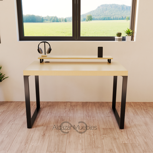 Escritorio Home Office 120 cm 2 soportes de metal Pino AlcazarMuebles.com