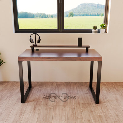 Escritorio Home Office 120 cm 2 soportes de metal Nogal AlcazarMuebles.com