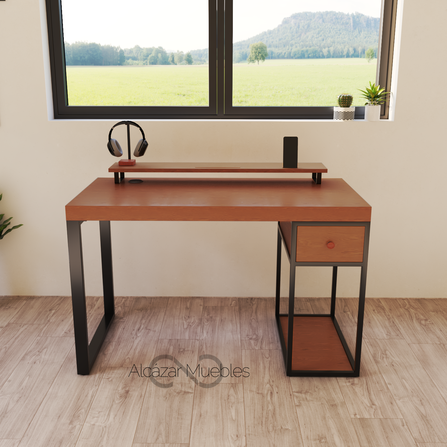 Escritorio Home Office 120 cm 1 Cajón, Madera Sólida 100%. Cedro Alcazarmuebles.com