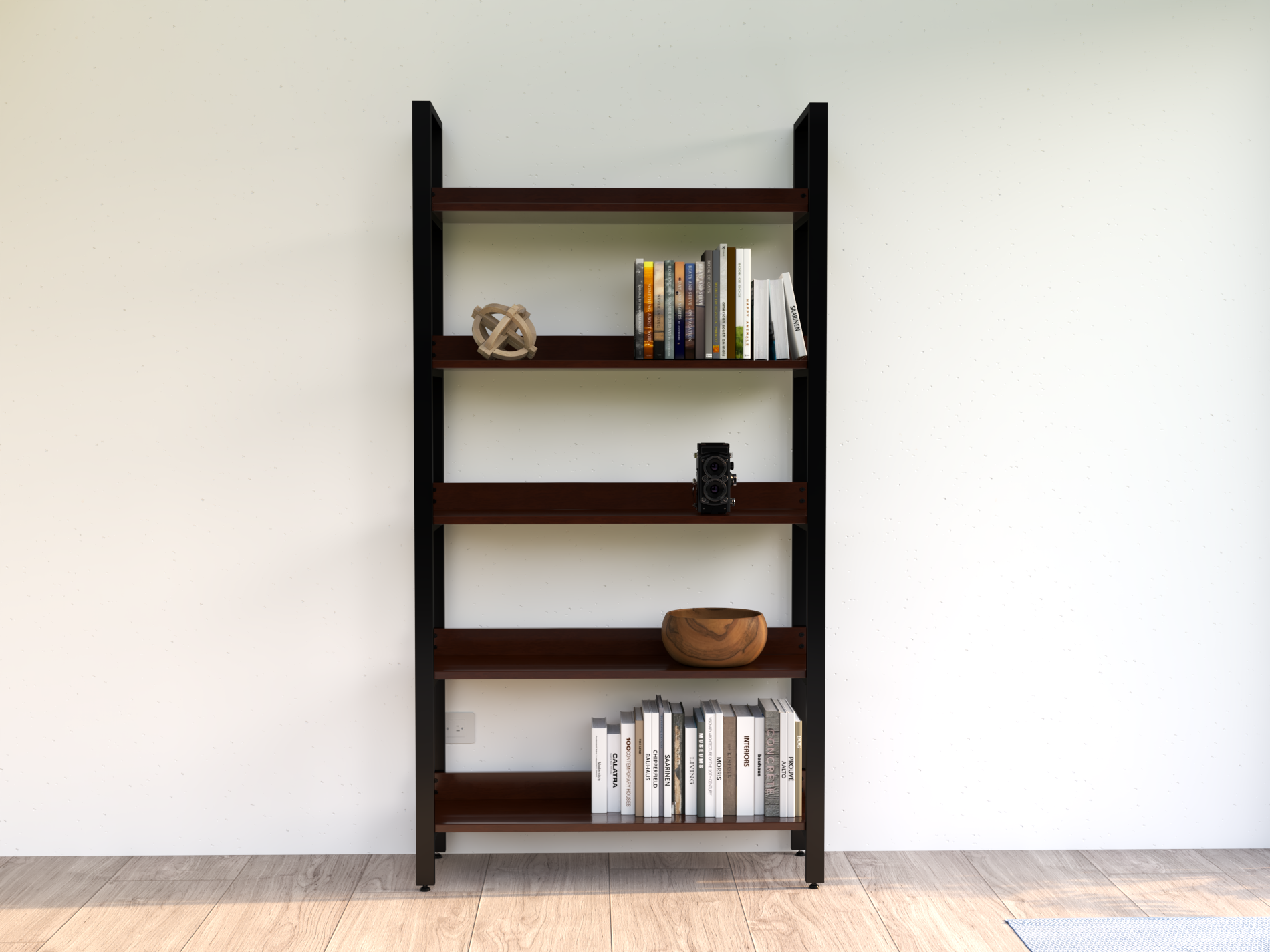 Librero Mod. Bergen 190 x 100 x 33 cm madera y metal estanteria Librero Alcazarmuebles.com