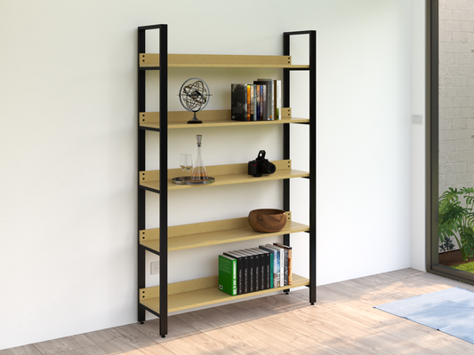 Librero Mod. Bergen 190 x 120 x 33 cm madera y metal estanteria Pino Natural Librero Alcazarmuebles.com