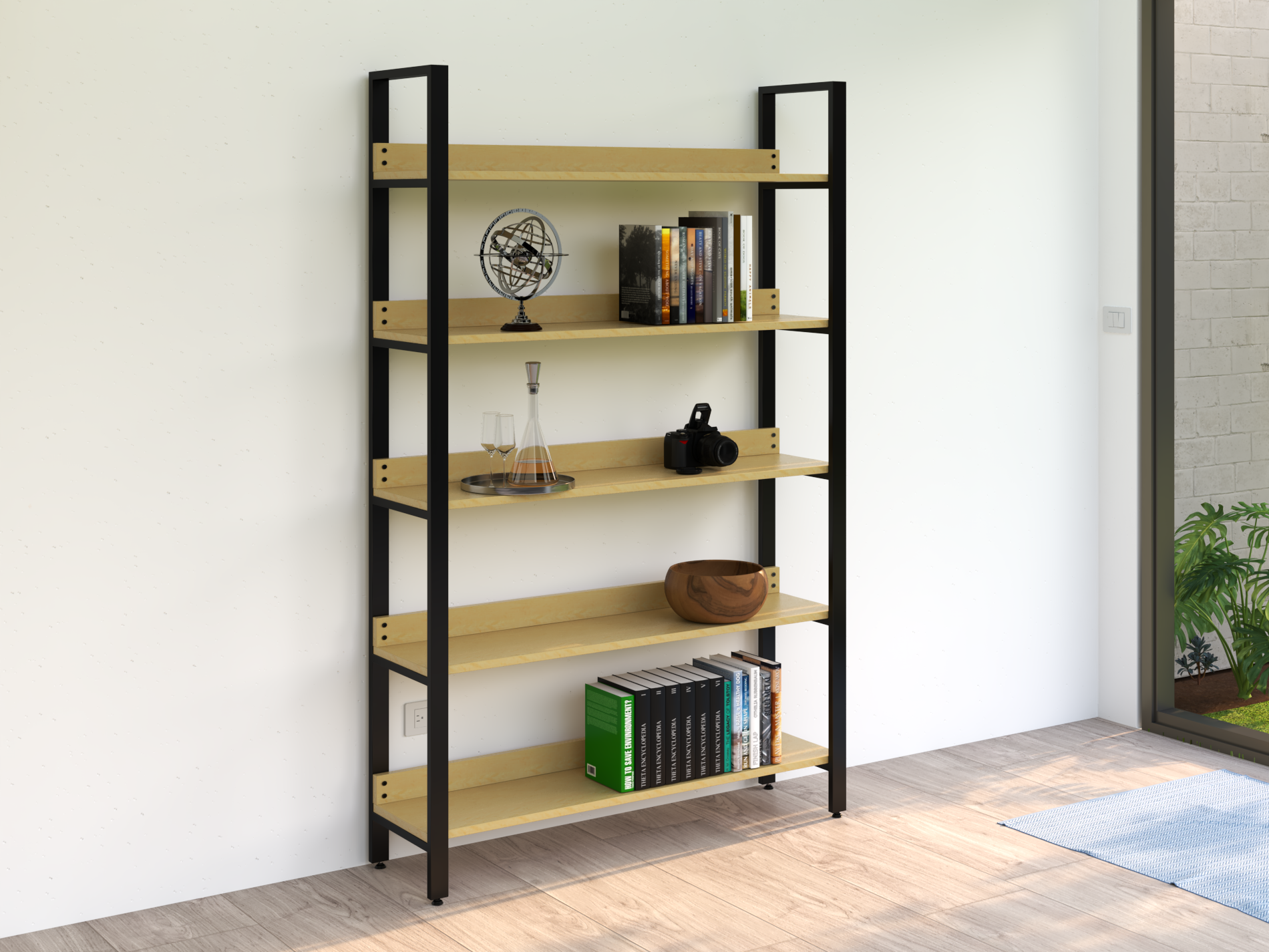 Librero Mod. Bergen 190 x 120 x 33 cm madera y metal estanteria Librero Alcazarmuebles.com