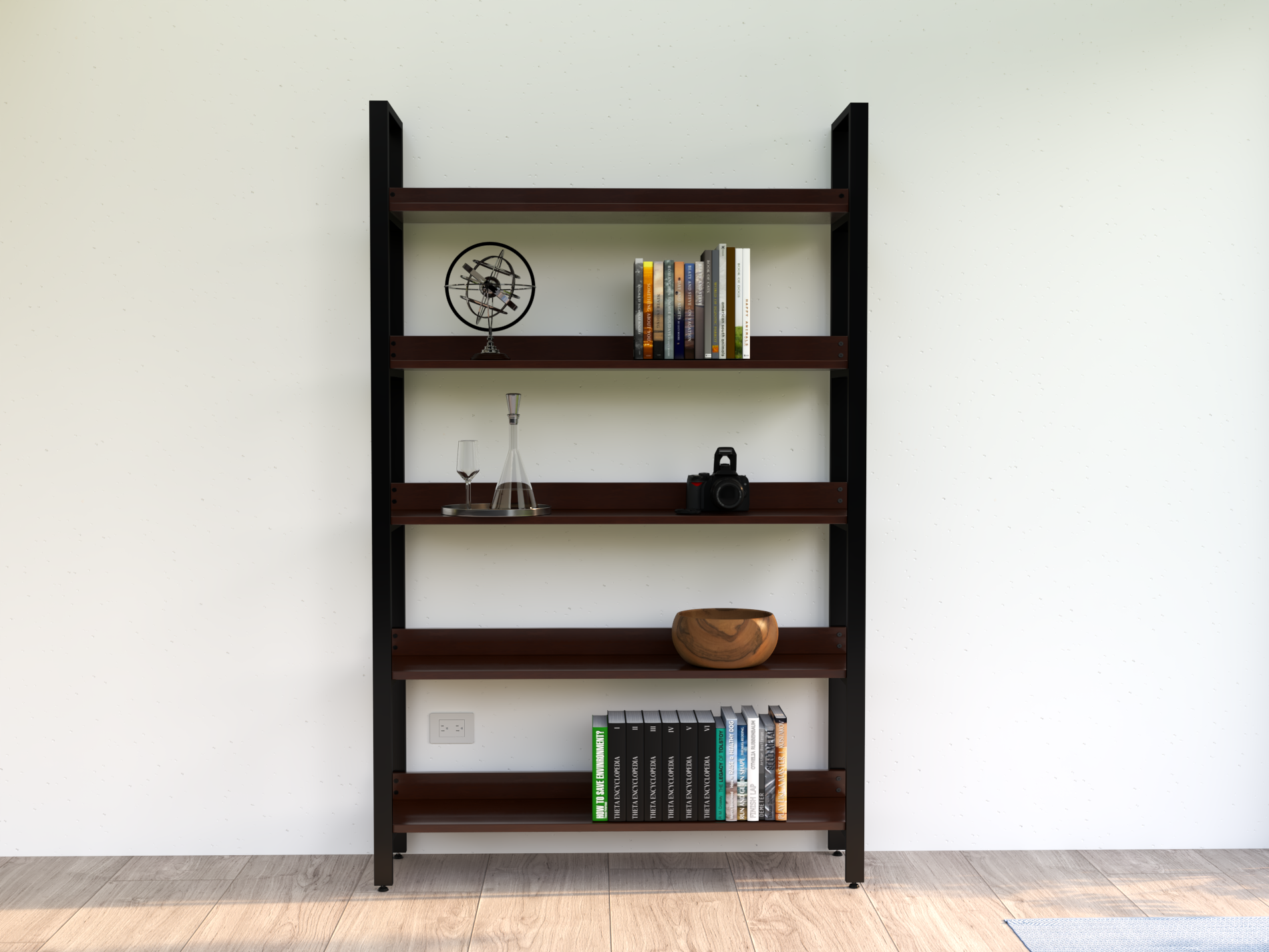 Librero Mod. Bergen 190 x 120 x 33 cm madera y metal estanteria Librero Alcazarmuebles.com