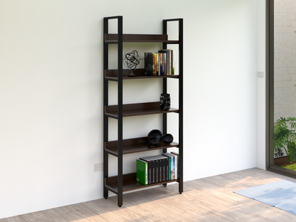 Librero Mod. Bergen 190 x 80 x 33 cm Madera y Metal Estanteria Nogal Librero Alcazarmuebles.com