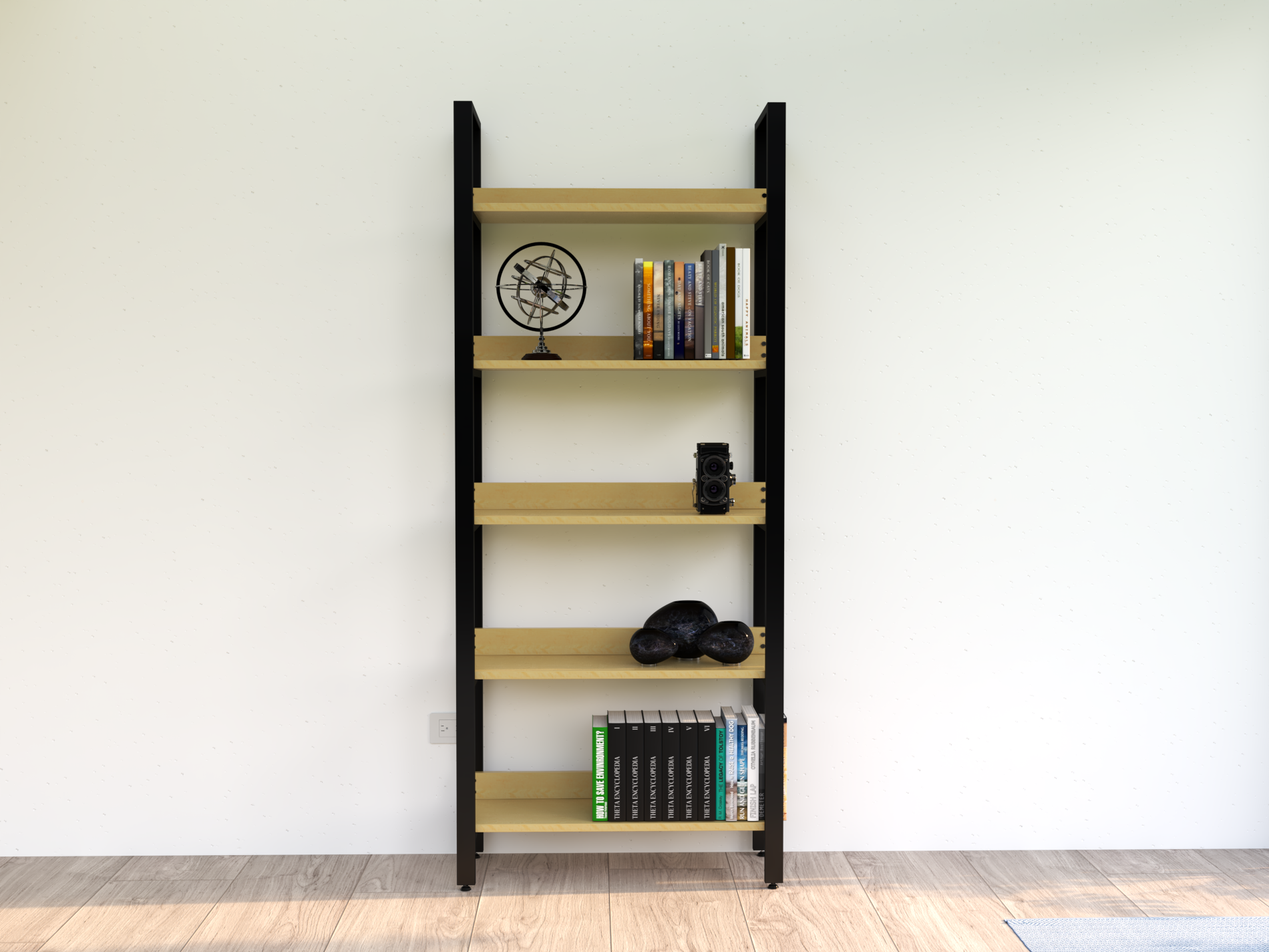 Librero Mod. Bergen 190 x 80 x 33 cm Madera y Metal Estanteria Librero Alcazarmuebles.com