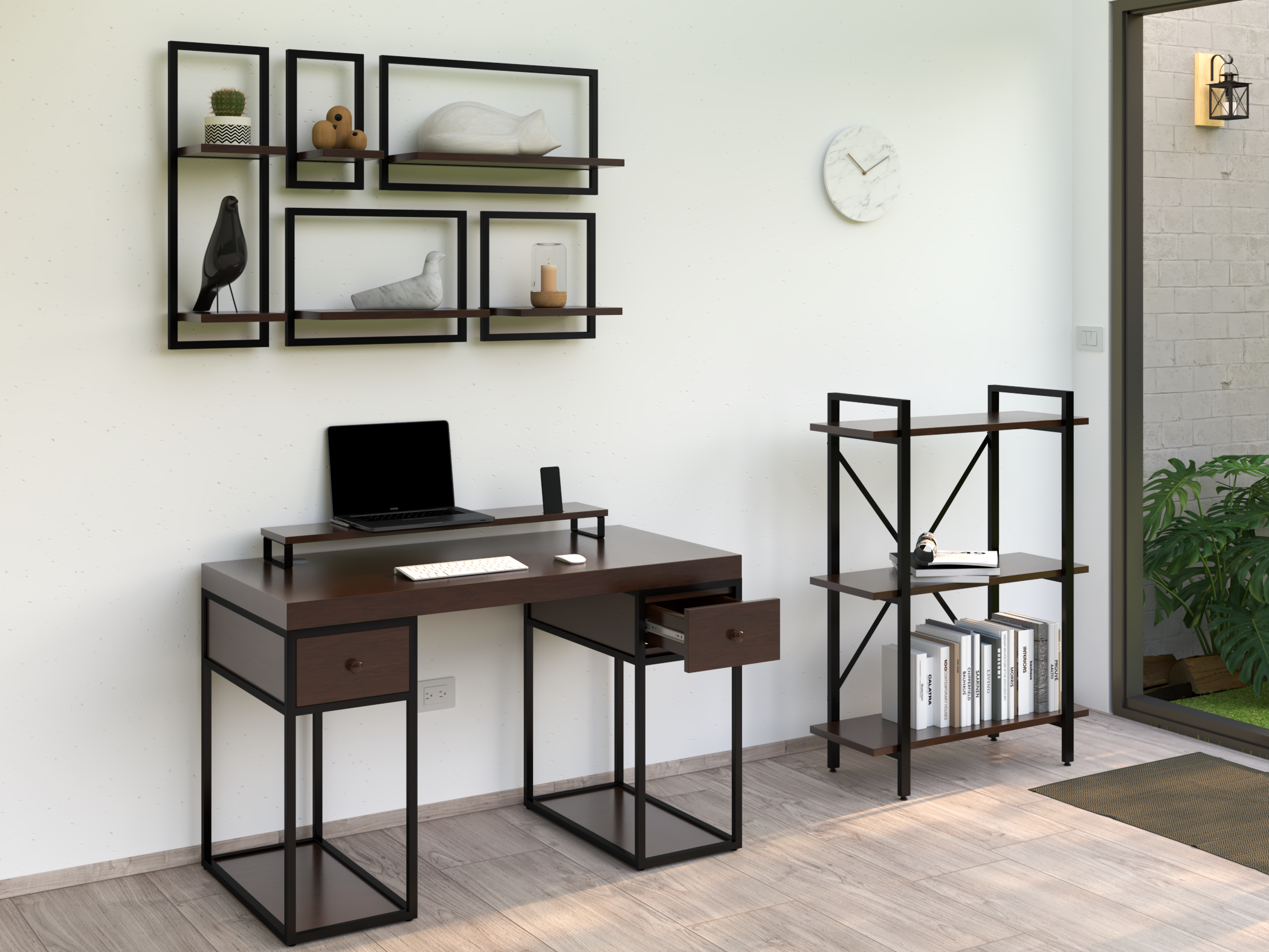 Escritorio Home Office 120 cm 2 cajones de madera. Alcazarmuebles.com