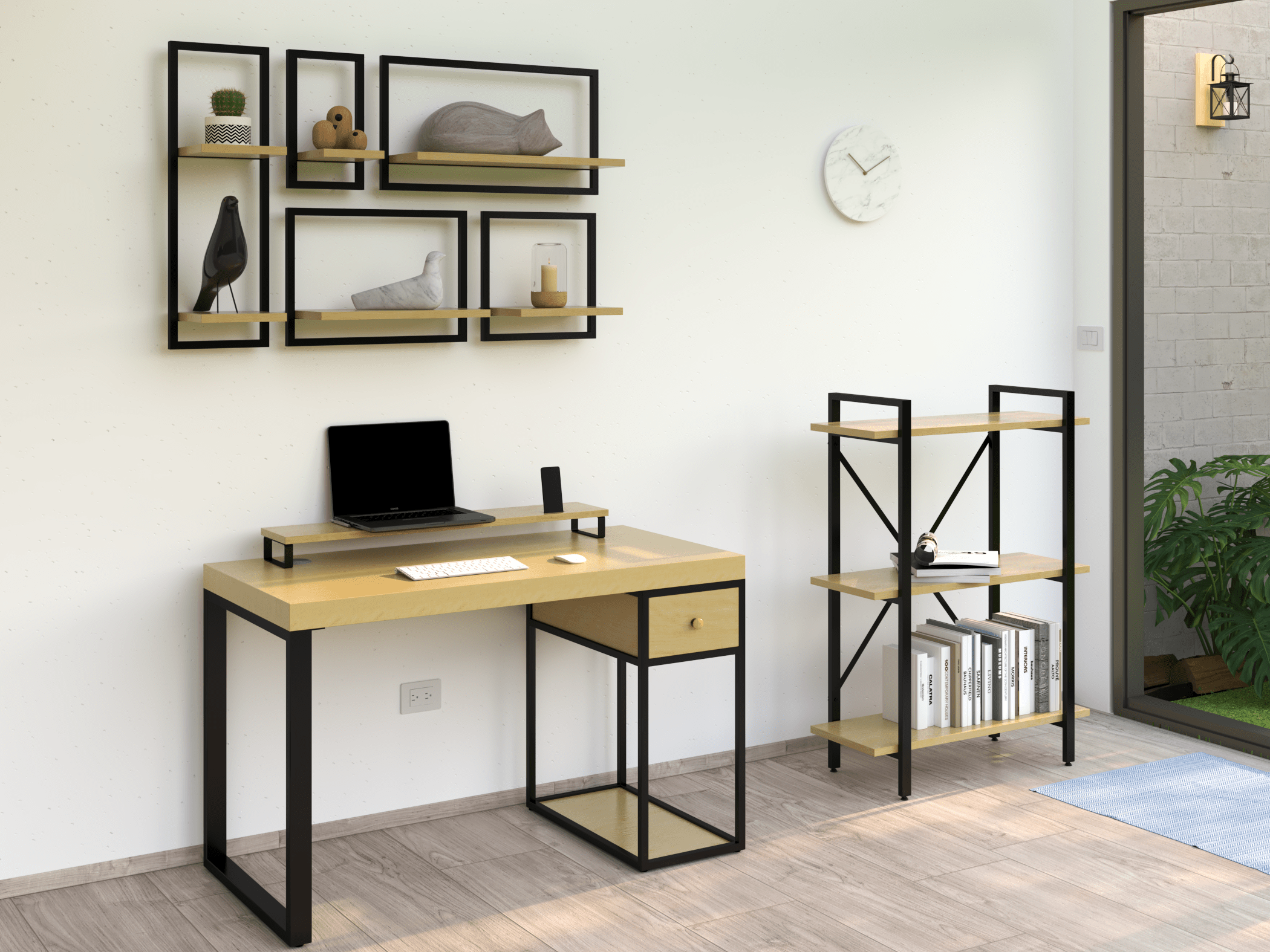 Escritorio Home Office 120 cm 1 Cajón, Madera Sólida 100%. Alcazarmuebles.com