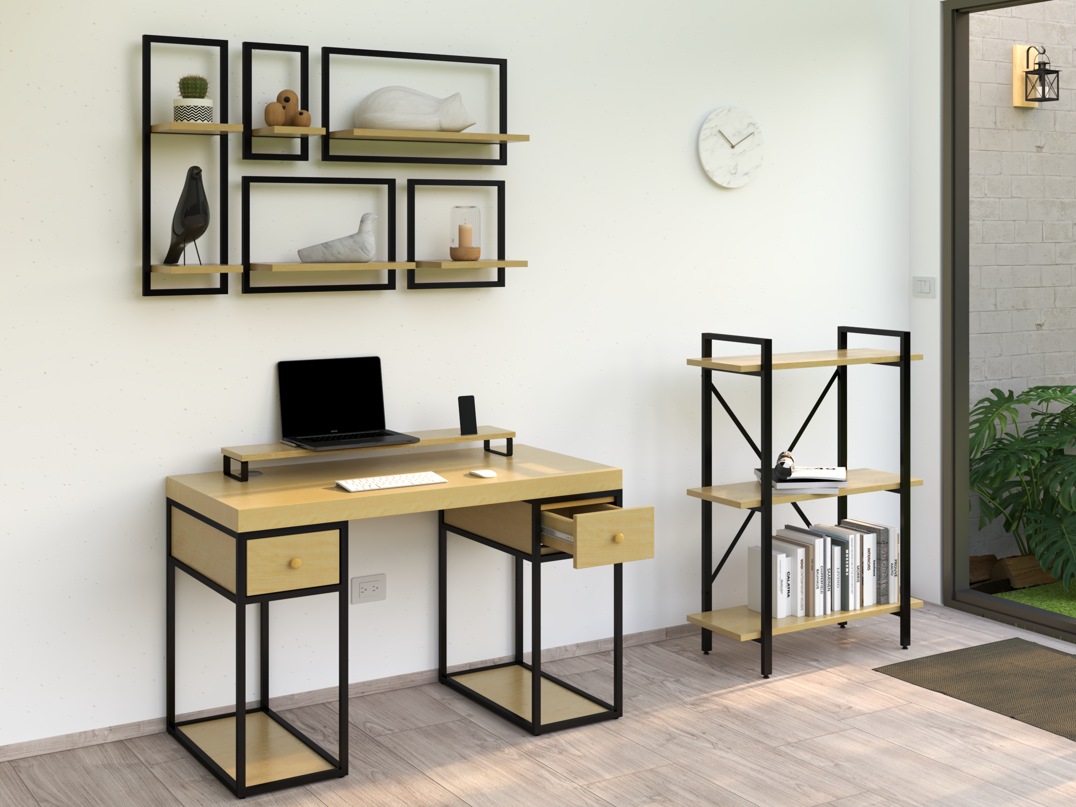 Escritorio Home Office 120 cm 2 cajones de madera. Alcazarmuebles.com
