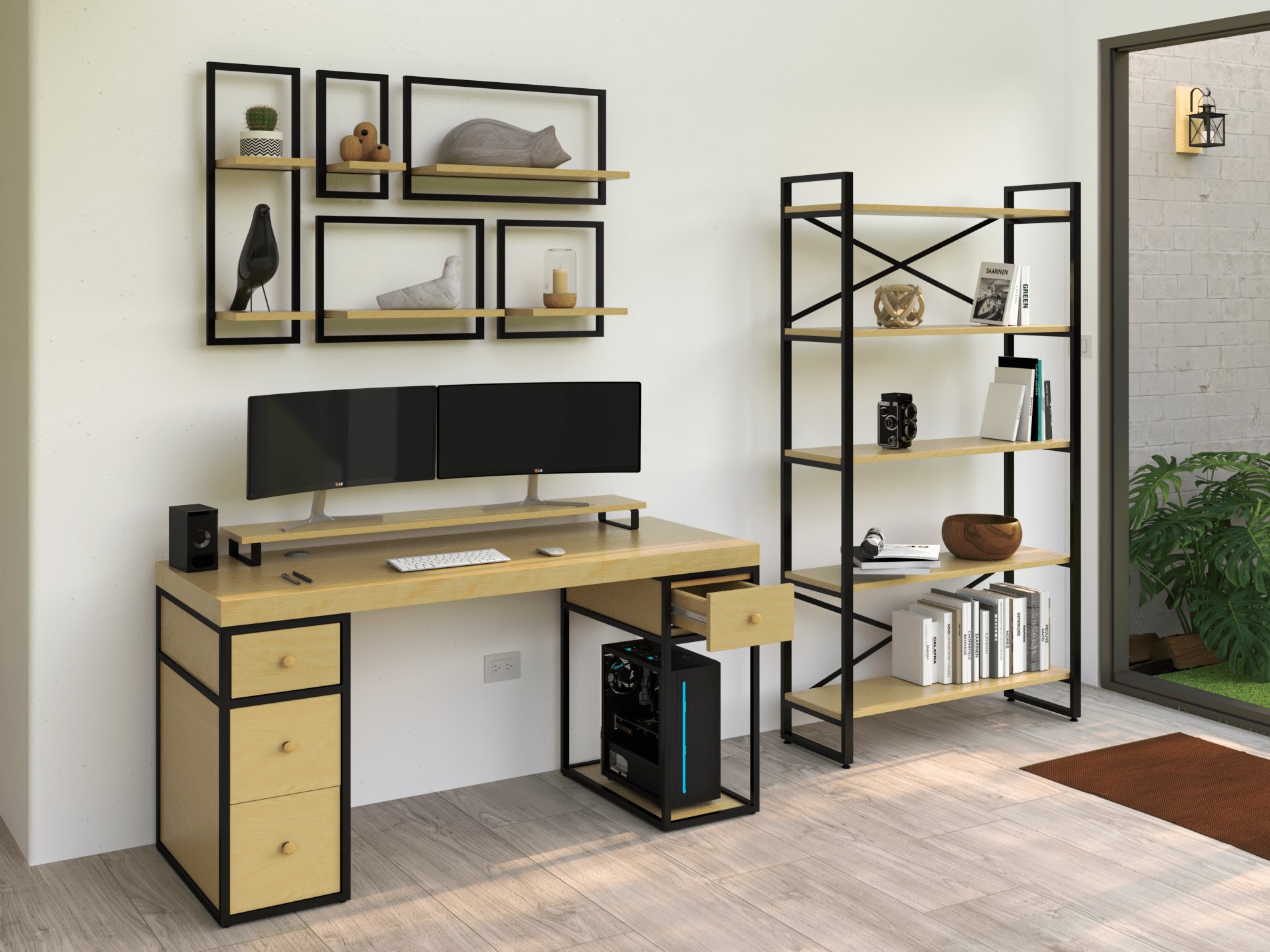 Escritorio Home Office 150 cm 4 cajones minimalista madera Homeoffice Alcazarmuebles.com