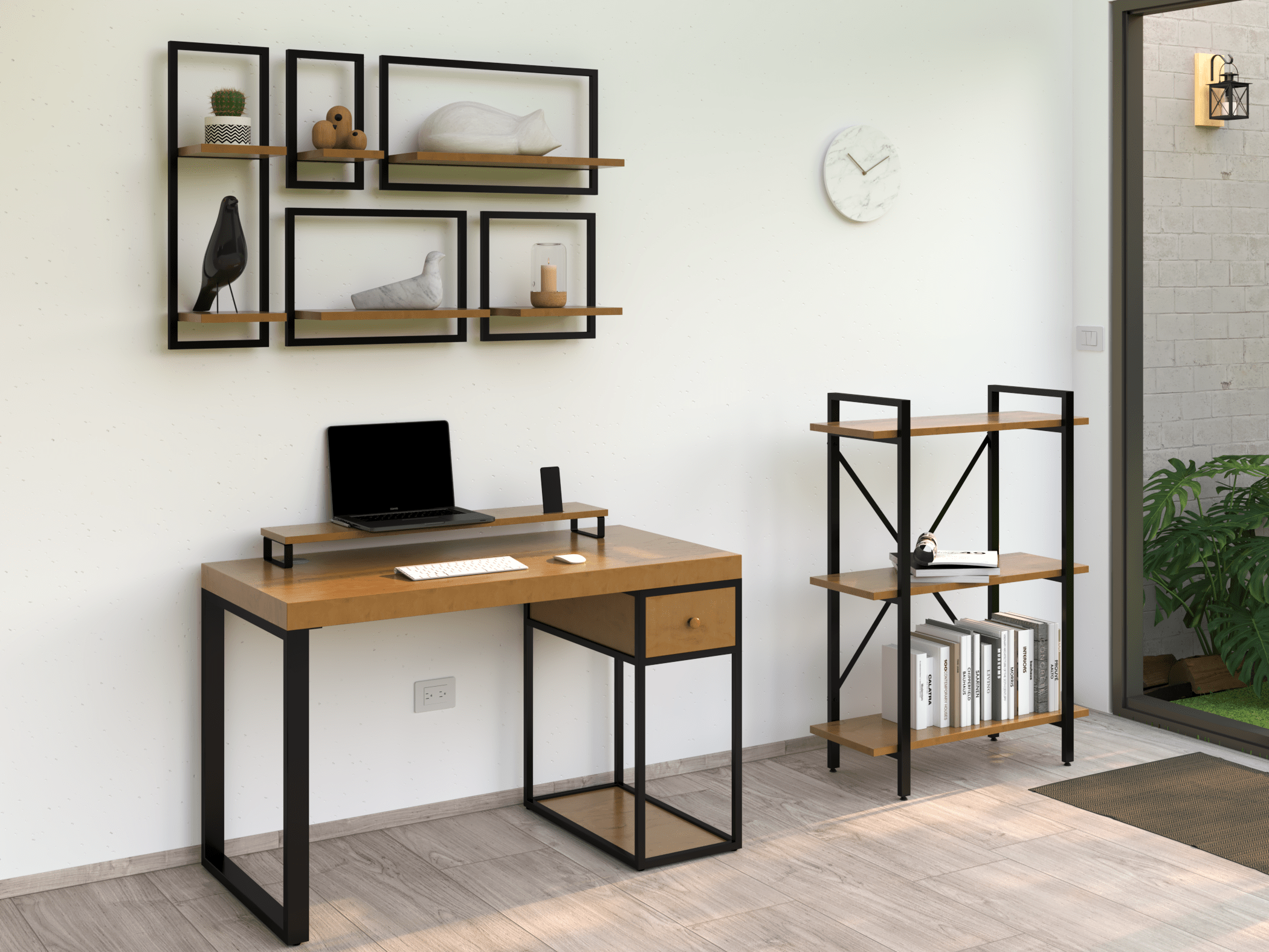 Escritorio Home Office 120 cm 1 Cajón, Madera Sólida 100%. Alcazarmuebles.com