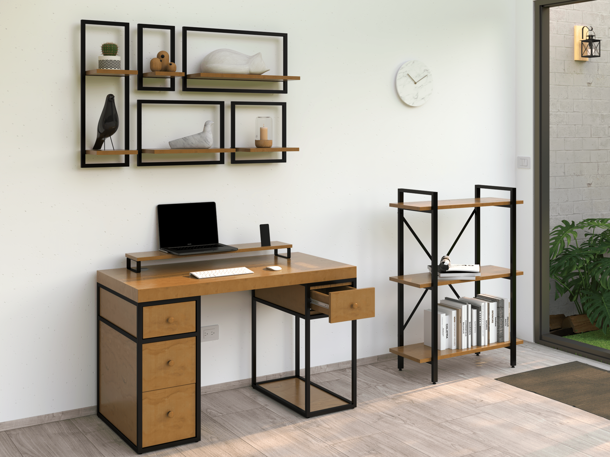 Escritorio Home Office 120 cm 4 cajones Roble Alcazarmuebles.com