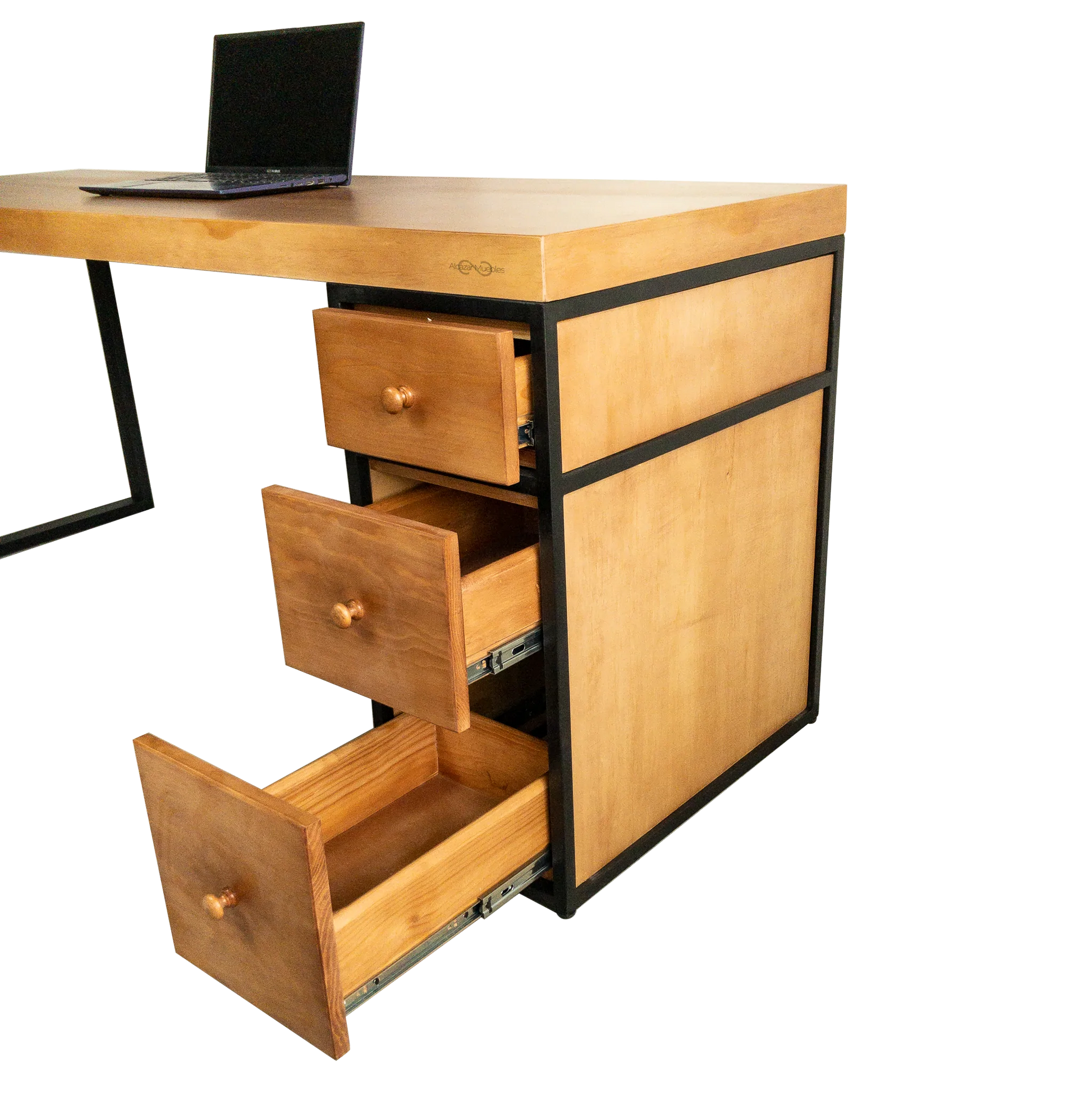 Escritorio Homeoffice 180 cm 3 cajones madera y metal Alcazarmuebles.com