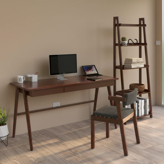 Escritorio de Madera Sólida Modelo Santy 1.50 mts de largo color nogal alcazarmuebles.com