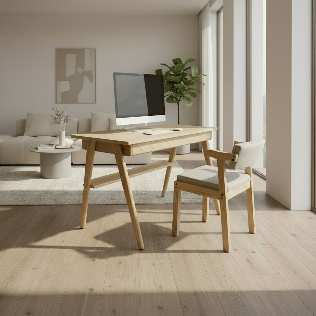 Escritorio De Madera y Silla Tapizada Mod. Santy alcazarmuebles.com