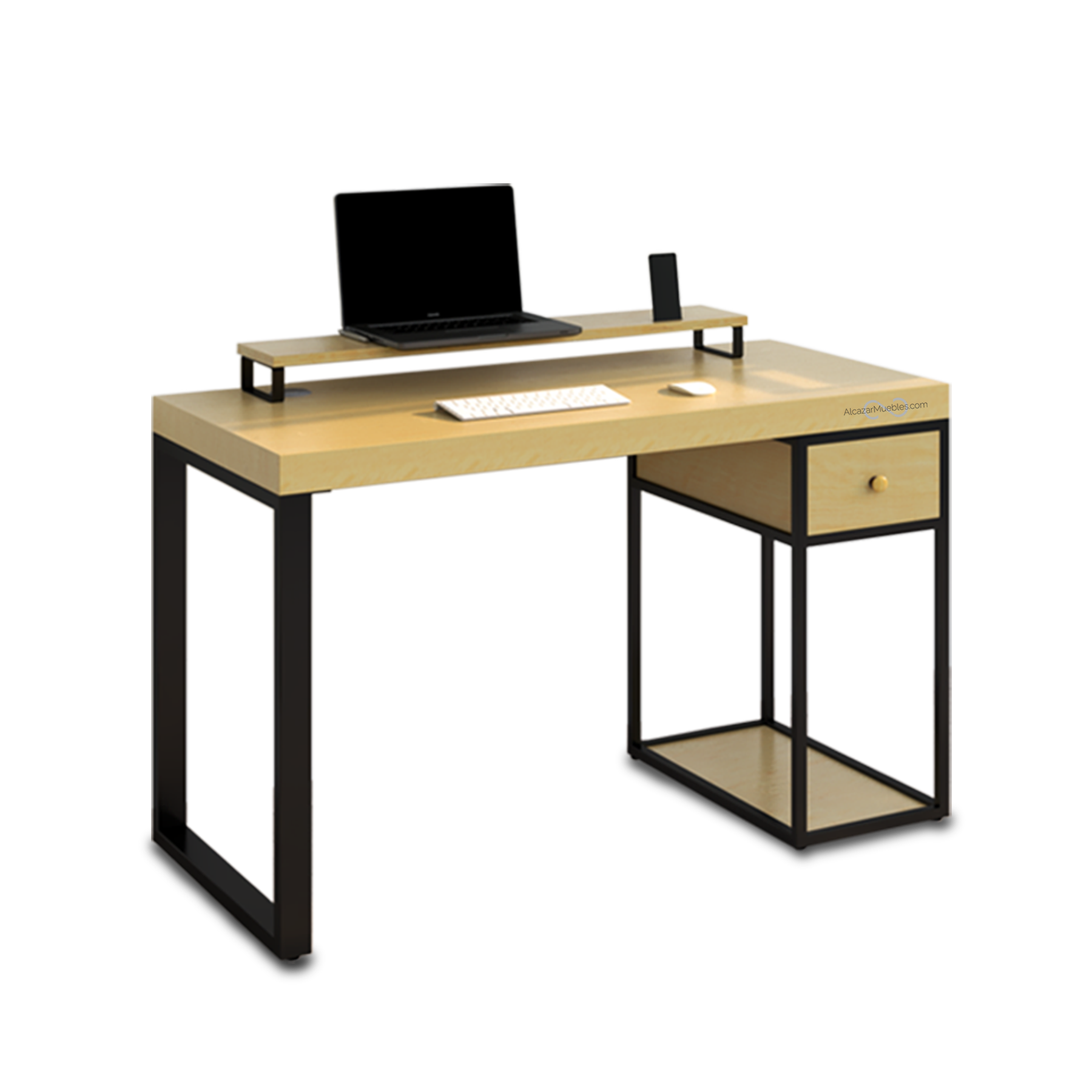 Escritorio Home Office 120 cm 1 Cajón, Madera Sólida 100%. Alcazarmuebles.com